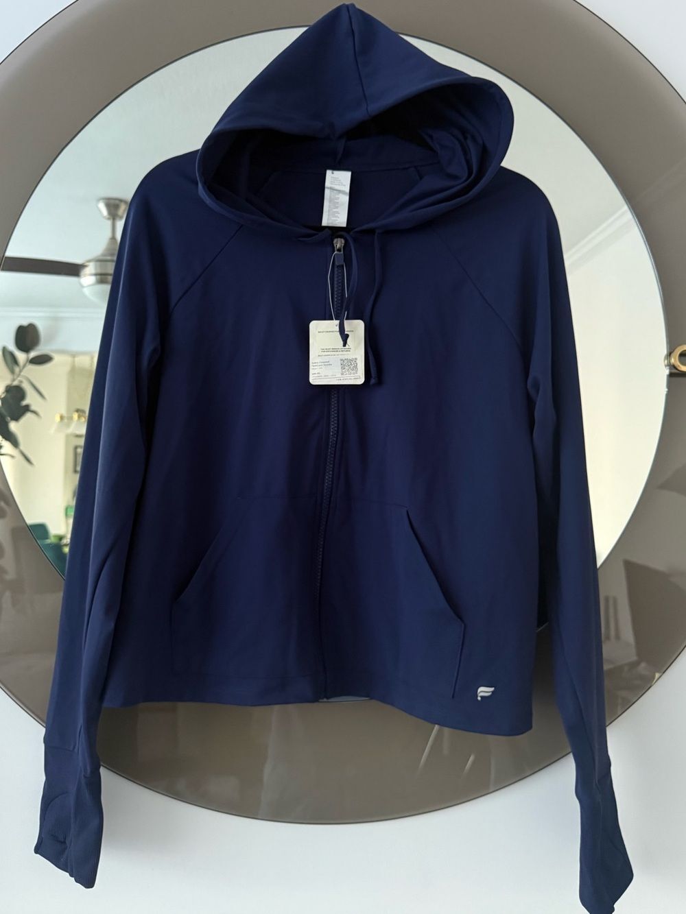 Fabletics Bailey Navy Blue Cropped Pure Luxe Hooded Jacket